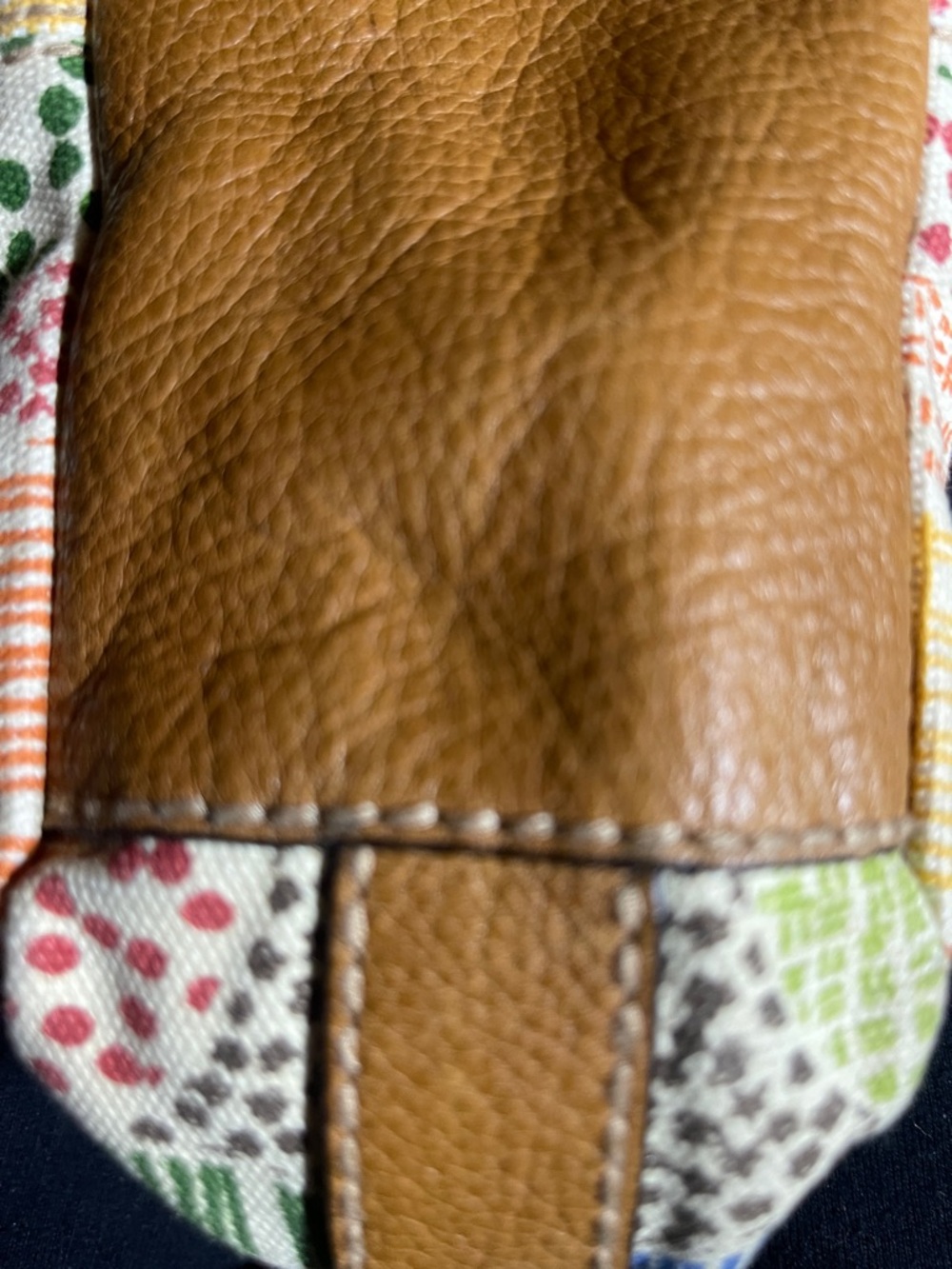 Fossil Tan Crossbody Bag with Colorful Patchwork Panel - Picture 12 of 12